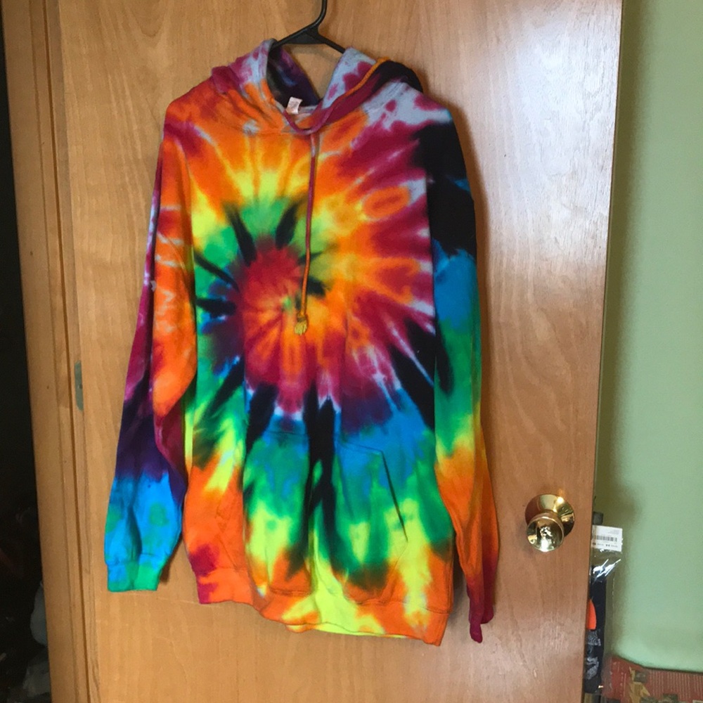 Rainbow Tie Dye hoodie pullover sweatshirt L